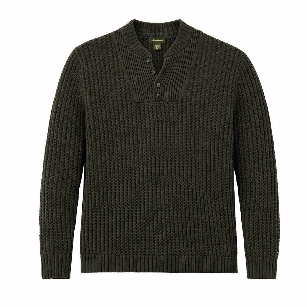 VTG‎ 90s Eddie Bauer Henley Fisherman Sweater Men Tall XXL Olive Cotton Textured
